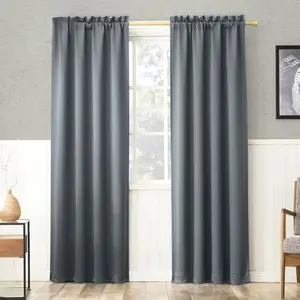Easton Energy Saving Blackout Curtain Panel Denim Blue 40x84 in Solid Polyester Rod Pocket Noise Reduction 25% Energy Efficient Design Blocks Light Enhances Privacy