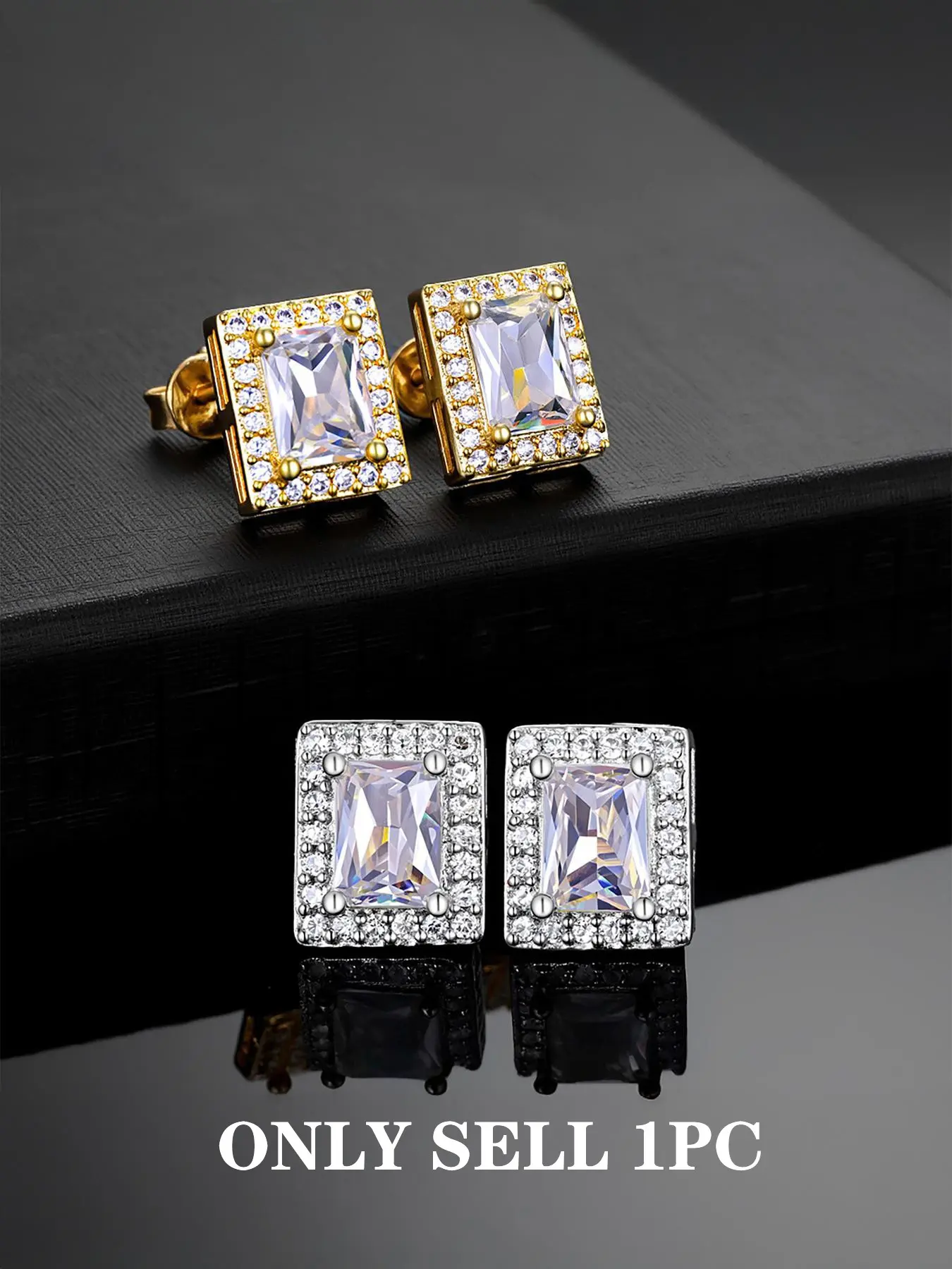 ICED CHICS Square Hip-hop cubic zirconia stud earrings, Sparkling Ear Jewelry, suitable for both men and women, are perfect for gifting, dates, parties, and street casual style earrings Thick Studs