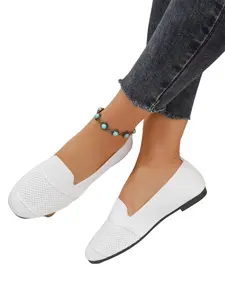 Large Size Summer Women's Mesh Breathable Soft Sole Slip-On Flat Shoes, Comfortable Daily Commute Work Walking Mom Shoes