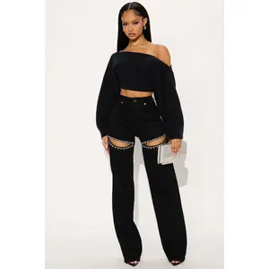 Tall You Belong With Me Stretch Embellished Straight Leg Jeans - Black