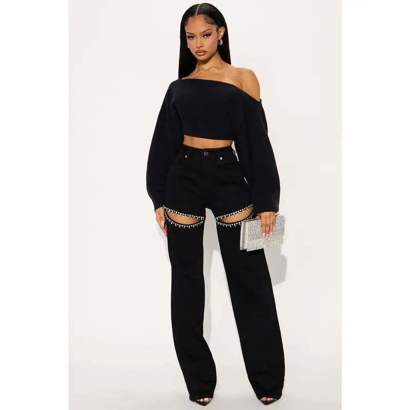 Tall You Belong With Me Stretch Embellished Straight Leg Jeans - Black