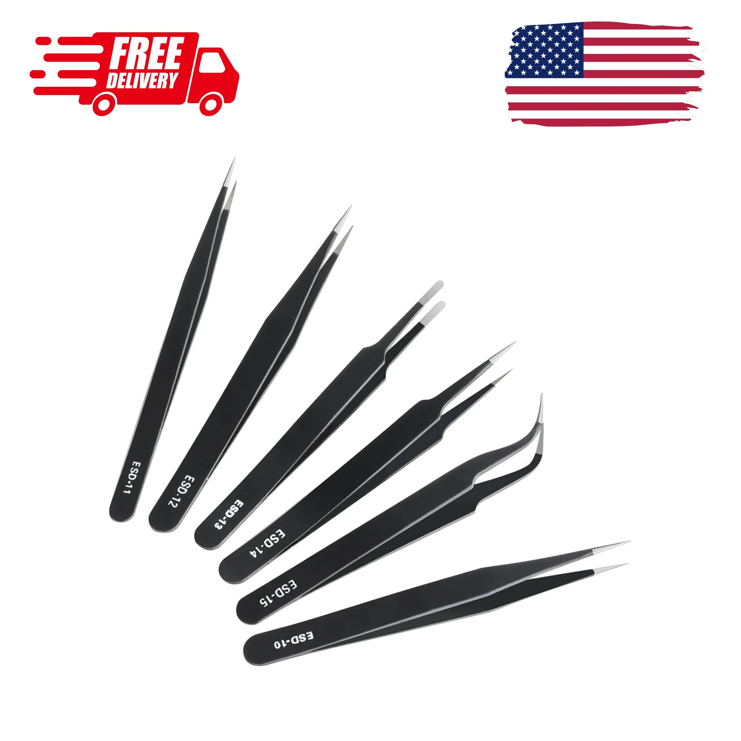 6 Pcs Precision Tweezers Set, Premium Anti-Static Stainless Steel Tweezer