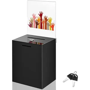 8.2 x 6.7 x 5 Inch Large Acrylic Black Suggestion Box Safe Ballot Donation Box with Lock and Sign Holder for Voting Charity Business Cards Collection Display Ticket Comment
