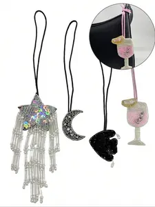 Handmade Beaded Moon Bag Charm, Cute Fish Pendant with String, Creative Decorative Keychain, Perfect for Bags and Houses