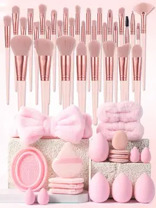 52PCS Makeup Brushes Set with Powder Foundation Blush Eyeshadow Concealer Eyebrow Brushes Beauty Sponges Velvet Puffs Silicone Cleaning Bowl Great Gift for Women Girls Beginners