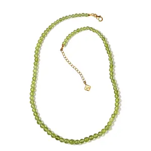 Peridot  Beads 925 Sterling Silver Vermeil Yellow Gold Plated Beaded Necklace for Women Jewelry Birthday Christmas Gifts Size 18-20" Ct 82