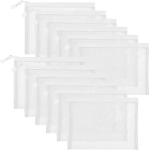 Pack of 12 Zipper Nylon Mesh Pouch, Mesh Cosmetic Bags Makeup Bags Pencil Case, Multipurpose Travel Bags for Cosmetic School Office Supplies and Travel Accessories (White, A5)