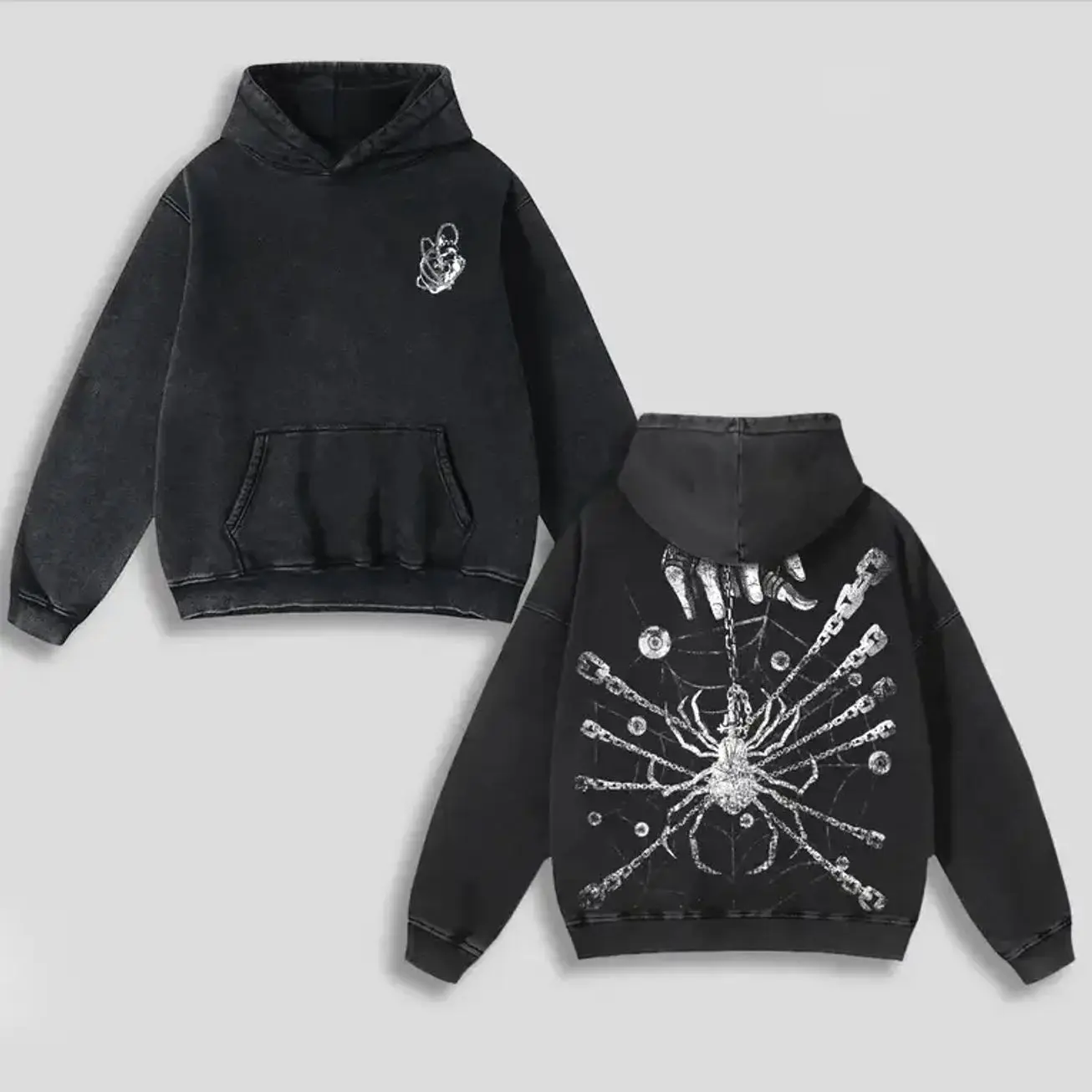 Retro Hunter x Hunter Phantom Troupe Spider Hoodie Anime Double Printed Vintage Washed Hoodie Unisex Oversize Anime Hoodies Manga 5A7