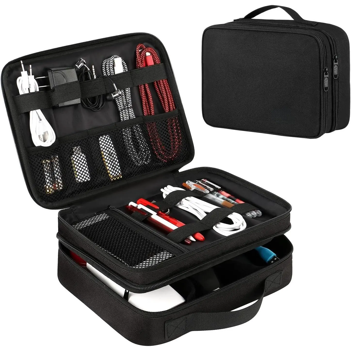 SQ-PHP007 Electronics Organizer Travel Case, Water Resistant Cable Organizer Bag for Travel Essentials, Gifts for Men, Storage Bag for Camera Accessories, Phone, Cord & Tablet, Black