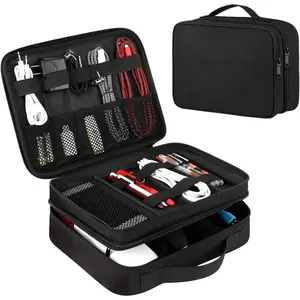 SQ-PHP007 Electronics Organizer Travel Case, Water Resistant Cable Organizer Bag for Travel Essentials, Gifts for Men, Storage Bag for Camera Accessories, Phone, Cord & Tablet, Black
