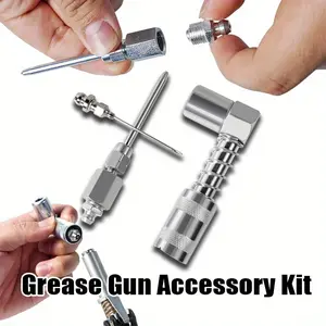 3 Pcs Grease Gun Accessory Kit, 90 Degree Coupler, Needle Nozzle, Grease Injection Needle with Cap, for Hard to Reach Grease Zerk Fittings