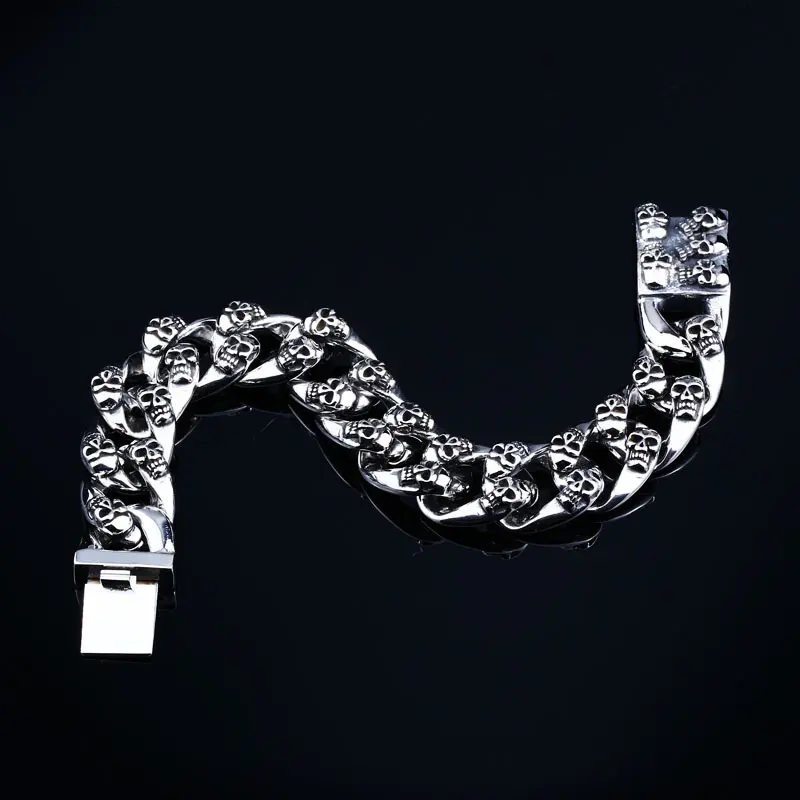 Stainless Steel Skull Cuban Link Bracelet, Gothic Biker Chain for Men | Men's Jewelry | Punk-style | Fashionable | Gift For Him | A Perfect Gift Choice
