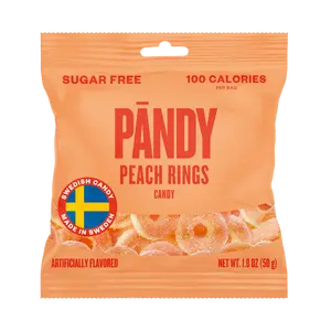 PANDY Sugar-Free Peach Rings 1.8oz Bag, BEST BY: June 2026 PANDY Sugar-Free Peach Rings 1.8oz Bag, BEST BY: June 2026