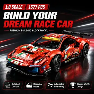 Technical 1677PCS 488GTE Collectible Champion GT Race Car Building Blocks 42125 Series Detailed Display Model Vehicle Decor Gift  1:8 Scale Collectible Sports Car Model Kit Building Set for Adults Gift for Car Enthusiasts Diy Building Model
