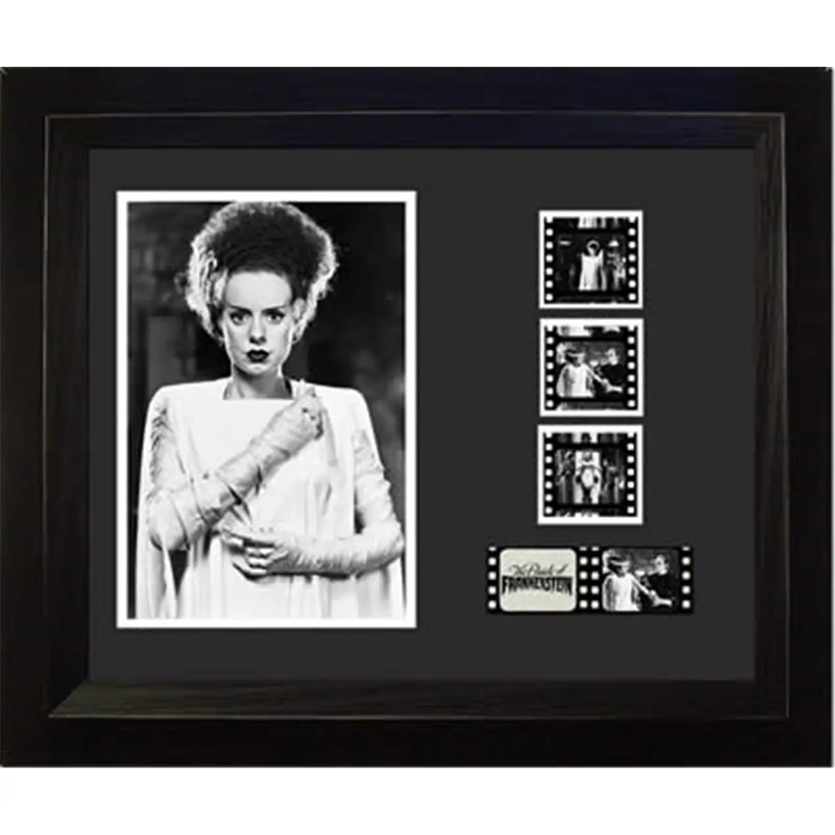 212 MAIN Bride Of Frankenstein E. Lanchester Special Edition Authentic Film Cell Frame - 11x13in Rectangular Handcrafted Wooden Wall Decor, Double Mounted, with Film Clips, Authentic Certificate & Photo Element