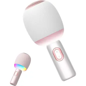 karaoke Microphone, 5-in-1 Portable Handheld Microphone for , Karaoke Microfono with Dynamic Lights for  /  Party,  Record, Duet Singing Mic for  Adults-White
