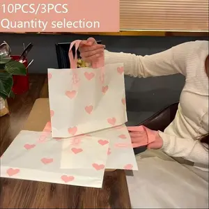 10/1 pcs heart-shaped thickened plastic gift bag-ideal for Valentine's Day, birthday and retail packaging, suitable for parties, supermarkets, small shops and travel.