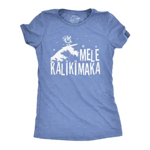 Womens Mele Kalikimaka T Shirt Funny Surfing Hawaiian Christmas Santa Tee Funny Womens T Shirts Cute Vintage Fashion Casual Ladies T-Shirt Gift Christmas Tops for Women Women's Novelty Tees Light Blue
