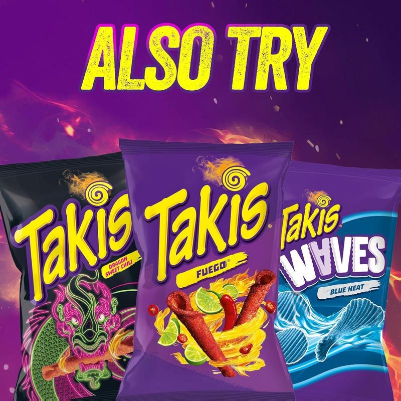Takis Blue Heat 17 oz Fiesta Size Bag, Hot Chili Pepper Flavored Extreme Spicy Rolled Tortilla Chips