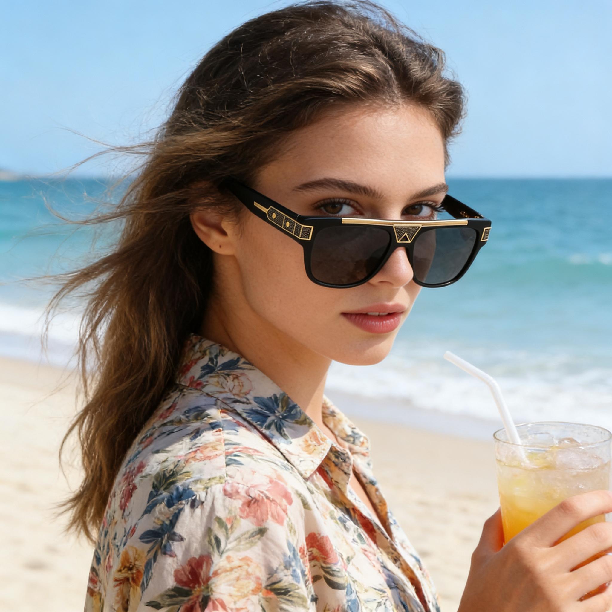 Retro Oversized Black Gold Sunglasses for Men Women 