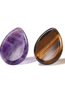 2pcs Natural Quartz Amethyst Tiger Eye Worry Stone Palm Stone Chakra Thumb Stone for Yoga Meditation, Artificial Crystal Material