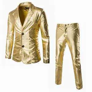 Men's Assorted Colors 2-Piece Shiny Metallic Blazer & Pants Set | Slim Fit Eye-Catching Design | Premium Glossy Fabric | Perfect for Party Performance Evening Formal Occasion Mens Stylish Outfit Essentials Tailored Retro Tweed Business Suit
