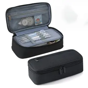 Large Capacity Pencil Case with Zipper Compartment & Handle, Foldable Design, Durable Polyester Material, Ideal for Office & School Use, Writing Stationery