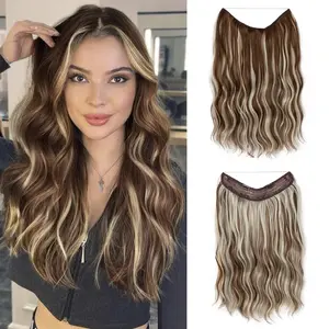 Women's One Piece Hair Extensions Long Wavy Curly Fluffy Natural Looking Clip In & Fish Line Hair Weft Synthetic Heat Resistant Hair Pieces for Daily Party Cosplay Use
