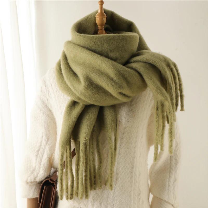 Winter Scarf for Women Containing Cashmere Warm Solid Pashmina Blanket Wraps Female Thick Soft Bufanda Big Tassel Shawl Long Poncho Echarpe