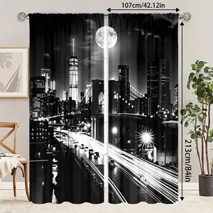 2-piece set of black and white curtains, made of semi transparent polyester fiber material and designed with pole pockets, perfect for home decoration, Window curtain, Room Decor Curtain