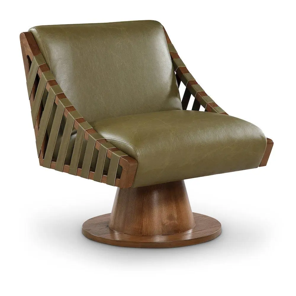 Millwin Olive Vegan Leather Swivel Accent Chair