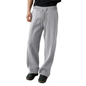 JMIERR Men's Casual Baggy Wide Leg Pants Side Stitch Detail Lounge Travel Streetwear Pants with Pockets