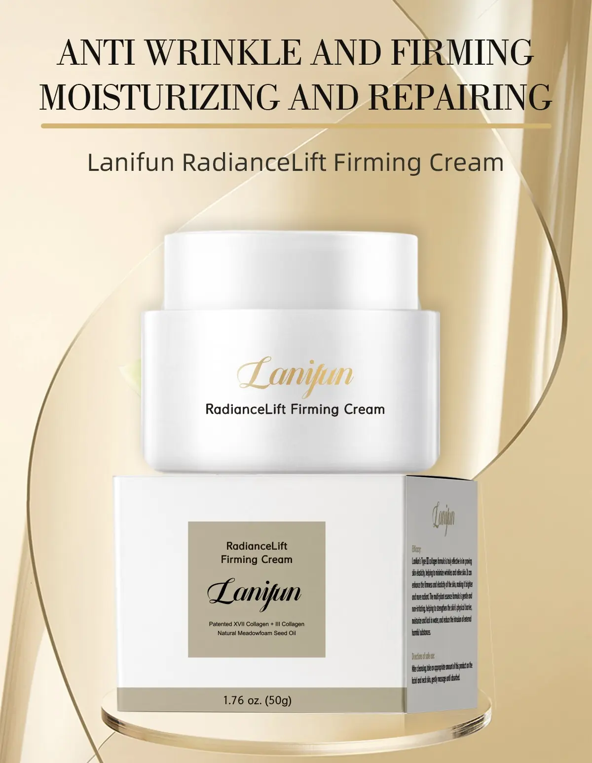 【Lanifun 】RadianceLift Firming Cream- Collagen Cream，contains III+Ⅶ double restructuring collagen, lifting and firming, skin resurfacing and hydrating cream, neck cream, facial sagging, skin dullness repair cream.