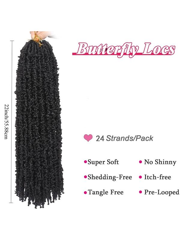 Butterfly Locs Crochet Hair Extensions 24pcs, Professional Styling Accessories, Faux Locs Braids, Non-Knotting, African Braids, Unisex, Festival, Party, Stage Performance