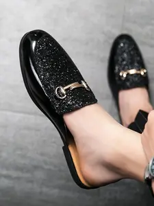 Men's Glitter Design Slide Sandals, Casual Comfortable Breathable Slip on Sandals for Summer, Fashionable Shoes for Daily Wear, Boy, Classy Sandals, Buckle Shoes