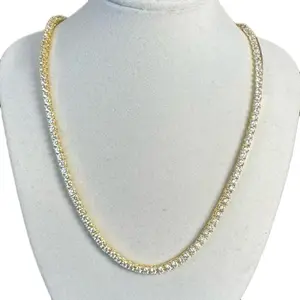 GRA Certified 16.9ctw Moissanite Tennis Necklace Pendant, Gold Over .925 Sterling Silver Necklace
