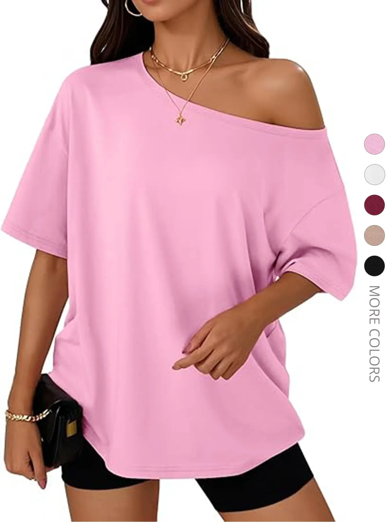 Women's Asymmetrical Shoulder Loose Fit Casual Short Solid T-Shirt, Comfortable and Stylish Top for Daily Wear, Perfect for Relaxed Summer