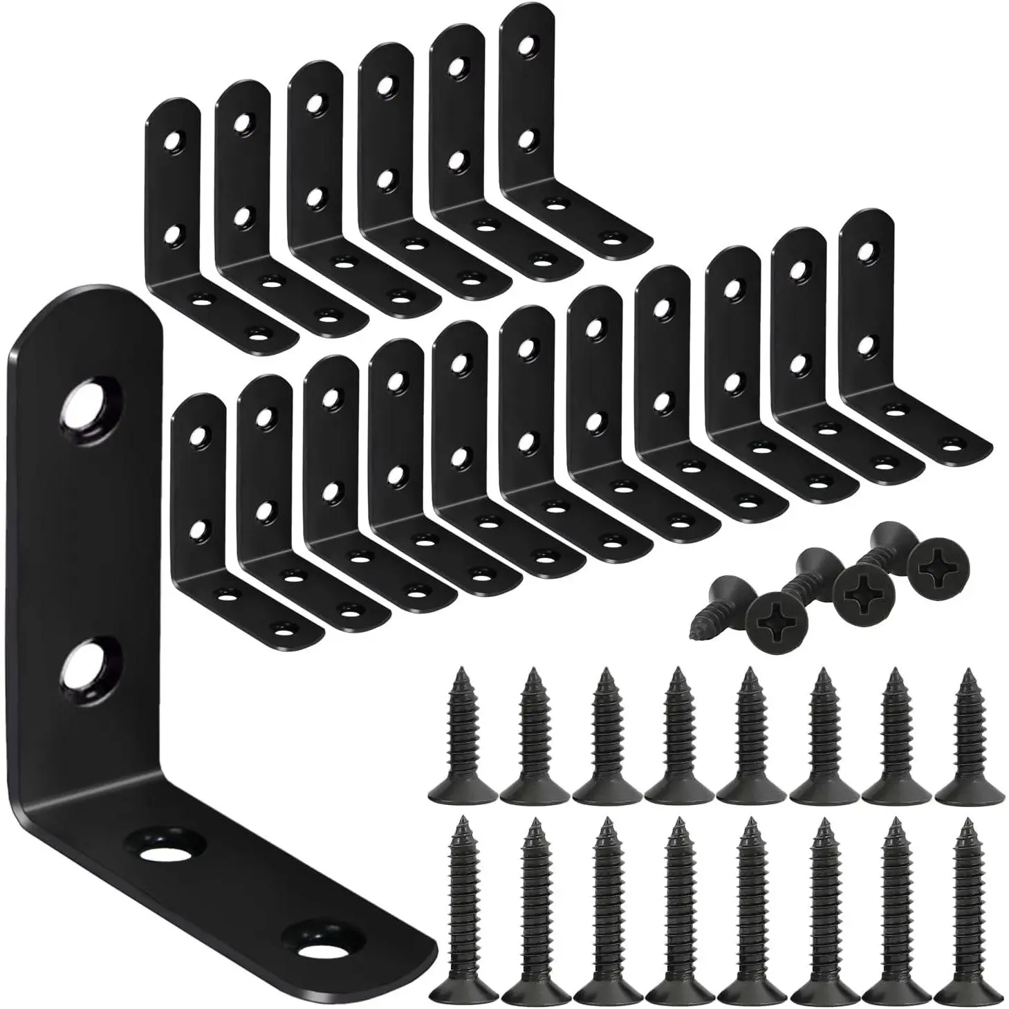 18-Pack L Shape Corner Brackets, Stainless Steel Metal Angle Braces for  Furniture, Heavy Duty Black 2 inch Shelf Bracket with Long Screws for Household Project (L Shape Black)