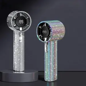 Luxury Crystal Handheld Turbo Fan – Full Diamond Portable Fan with Digital Display & 199 Speeds | Rechargeable Long-Lasting Cooling Fan for Travel, Office & Ladies' Gifts