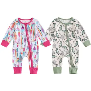 Baby Boy Girl Fishing Outfit Infant Long Sleeve Zipper Fish Print Romper Jumpsuit Newborn Coming Home Clothes
