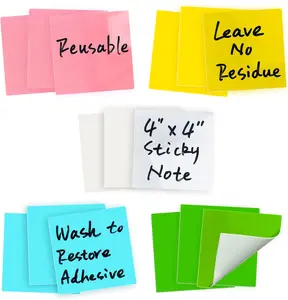 15-Pack 4"x4"  Dry Erase Self-Sticky Notes  Multi Color Washable  It Notes  Versatile Quick Memo Note Pads (5 Colors, 15 count)
