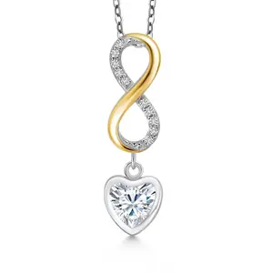 Gem Stone King Infinity Heart Necklace for Women | 6MM Heart Shape Gemstone Birthstone and Lab Grown Diamond Pendant Necklace | 925 Sterling Silver and 10K Yellow Gold | With 18 Inch Chain