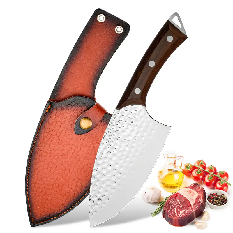 2 Piece Chef's Knife Set with Sheath for Home Meat and Vegetable ChoppingBone Chopper for Outdoor BarbecueCamping CookoutHigh Quality SteelMirror Craf