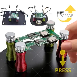 【New Upgrade】4pcs Spring-Loaded Magnetic PCB Holder with Iron Base Plate & Magnetic Tweezers Clips, Carbon Fiber Fixture for Phone Repair Soldering, Strong Magnet Clamp for 4mm Circuit Board, Non-Slip Motherboard Vise