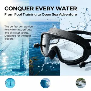 Unisex Anti-Fog Swimming Training Goggles with Nose Clip and Earplugs, Large Frame Design, Soft Silicone and PC Material, Visibility, Waterproof for Pool Beach Water Sports