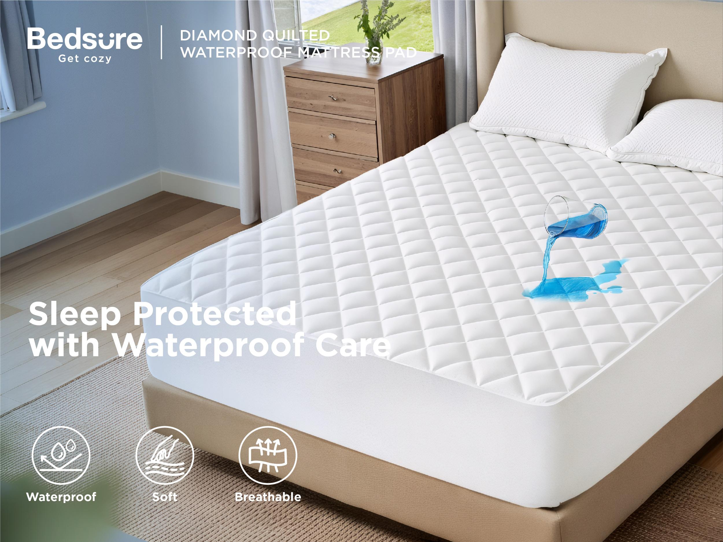 【Spring Glow Up】Bedsure  Mattress Protector, Quilted Waterproof Mattress Protector with Deep Pocket up to 22 Inches, Soft Breathable Noiseless Bed Pad Topper, Queen Bed Cover for Home, Bedroom, Hotel – White