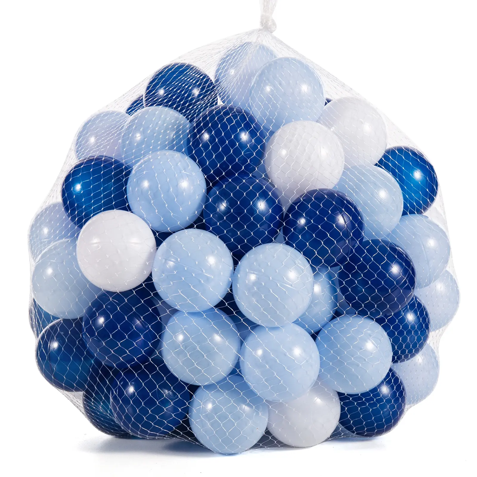 100-Count Soft Plastic Ball Pit Balls, Blue/Light Blue/White, with Durable Storage Bag, Perfect for Baby Kiddie Pool Water Toys & Birthday Party Decorations