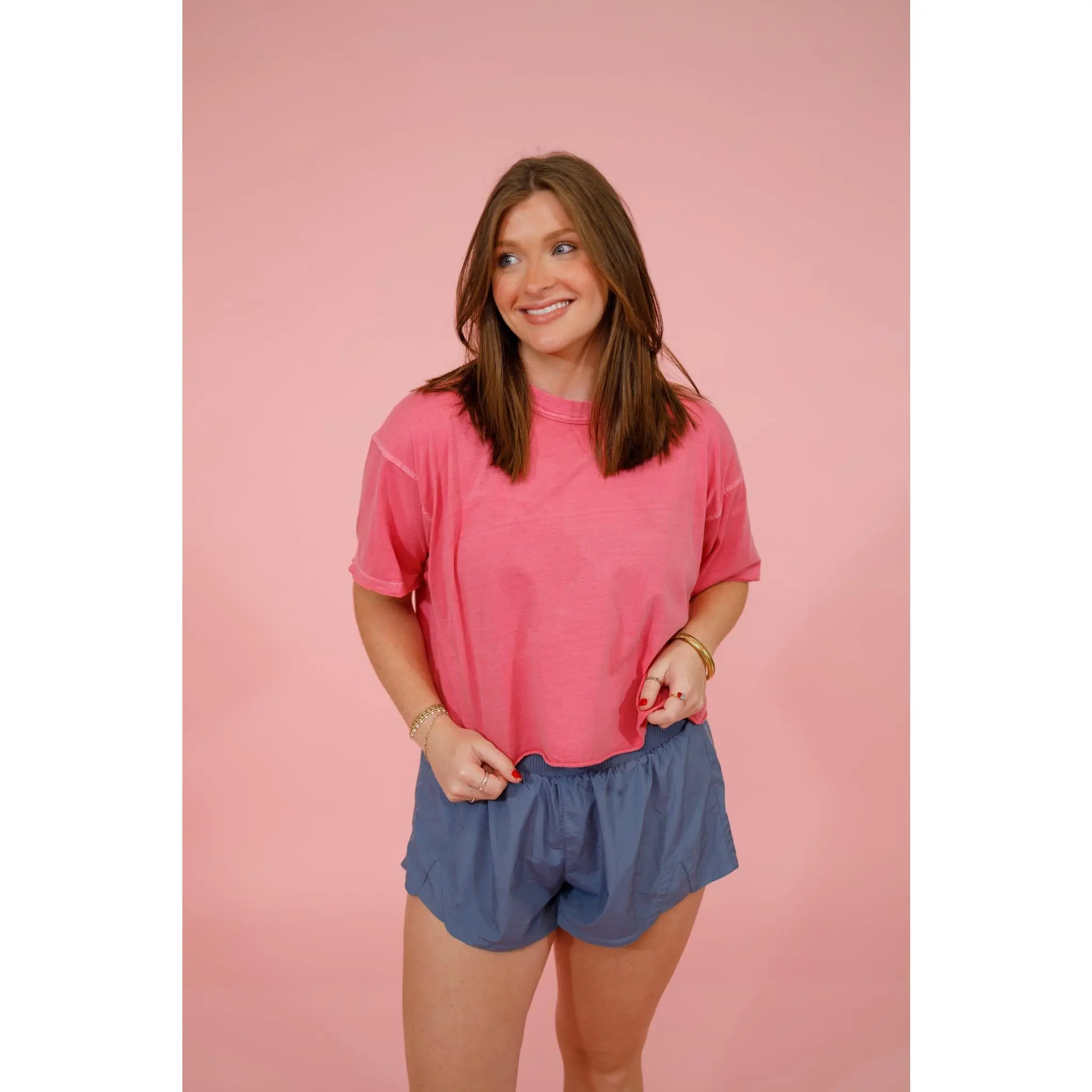 Fuchsia Washed Oversized Crop Box Top