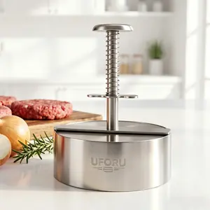 UFORU Burger Patty Press, Stainless Steel Meat Press Mold, 4.53 Inch Hamburger Patty Maker with Spring Loaded Handle for Uniform Beef Patties, Homemade Burgers, BBQ and Meal Prep