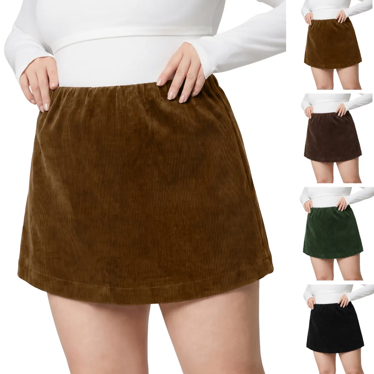 Molitree Women's Corduroy Skorts High Waisted A Line Mini Skirt with Built-in Shorts Casual Fall Winter Skirt